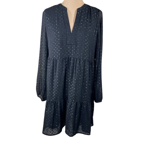 The Get Dresses & Skirts - the Get Tiered Party Dress Black Dot Sparkle Size L Large Long Sleeve NWT